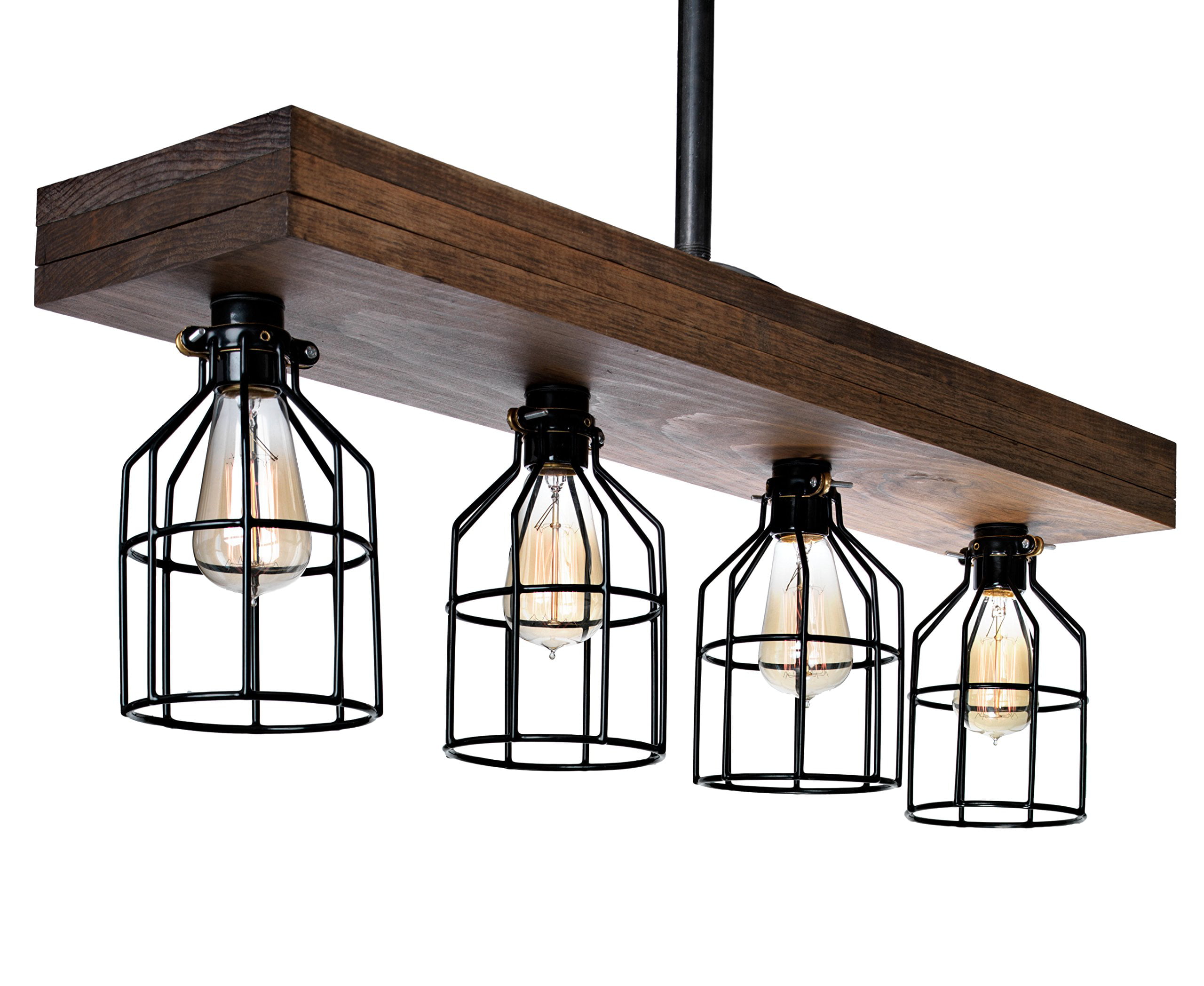 Industrial Reclaimed Wood from Early-1900s Farmhouse Lighting Rustic Lighting for Kitchen Island Lighting and Billiard Table-Wooden Light with Edison Cages Bar Dining Room