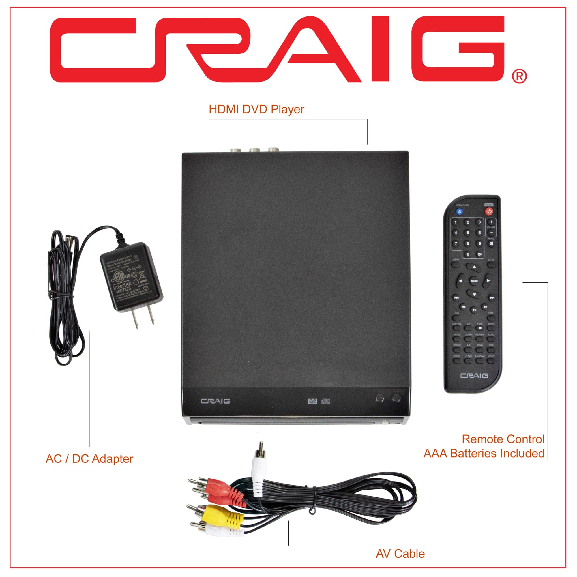Craig CVD516 Compact DVD Player with Remote in Black