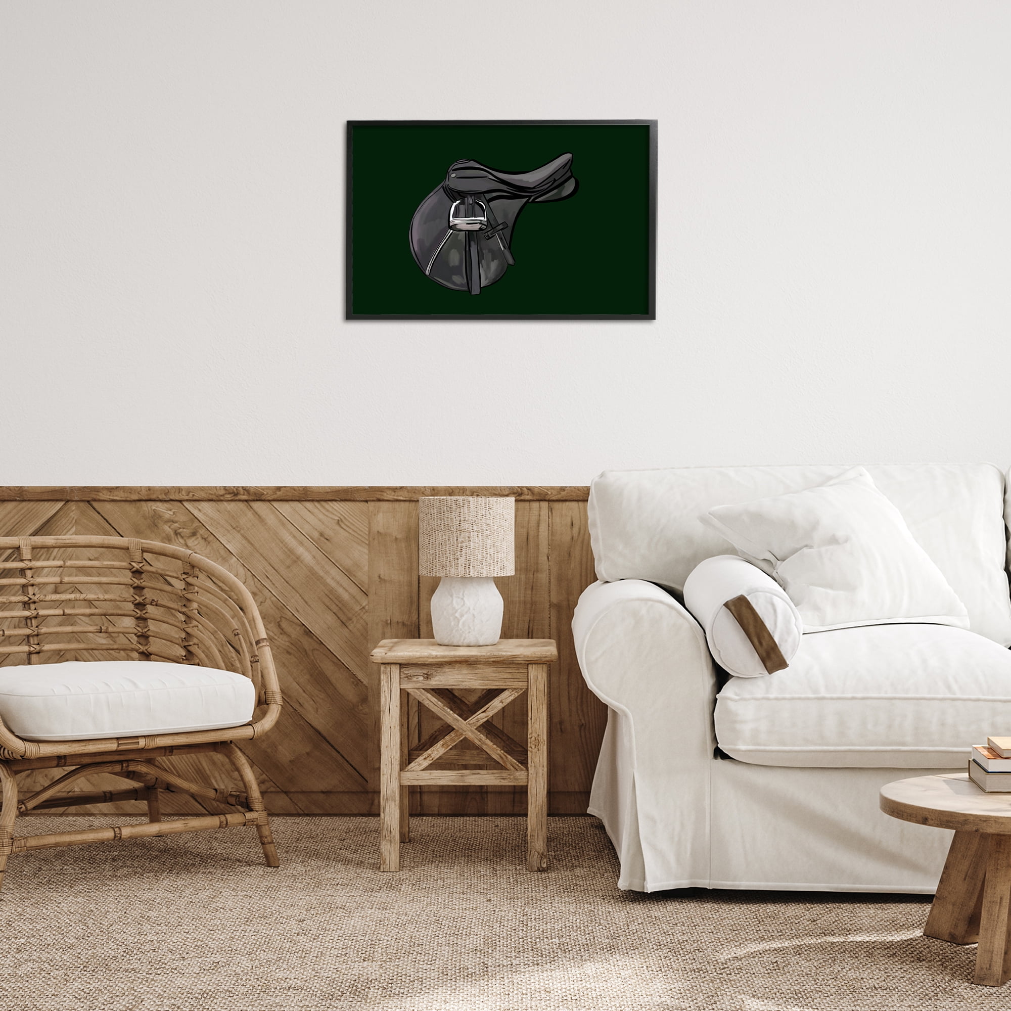 Stupell Industries Black Horse Saddle Abstract Painting Black Framed Art Print Wall Art, 24 x 16