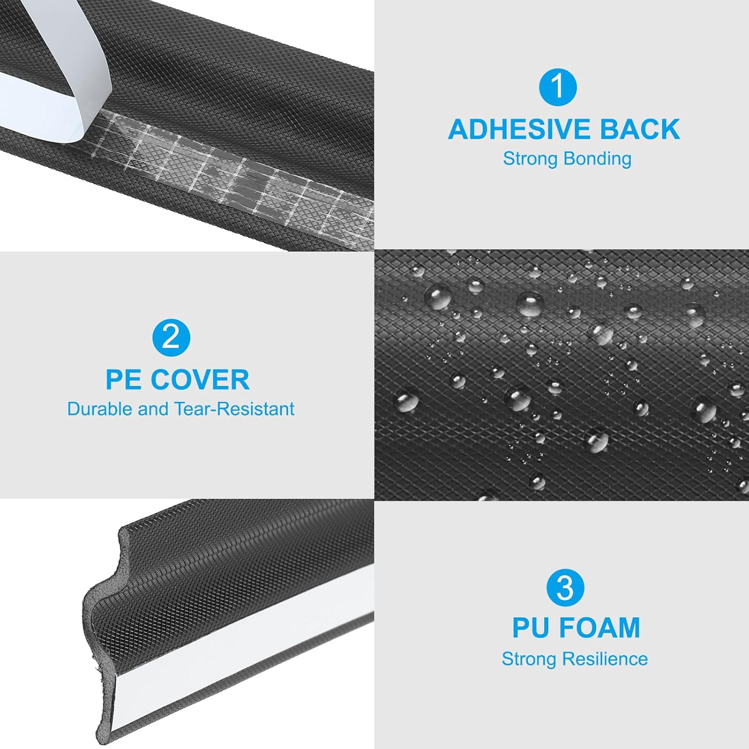 FRKSMD-26 Feet Window Weather Stripping Door Seal, Self Adhesive PU Foam Weather Strip V-Shaped Soundproof Door Insulation Strip for Sliding Doors and Windows, Black