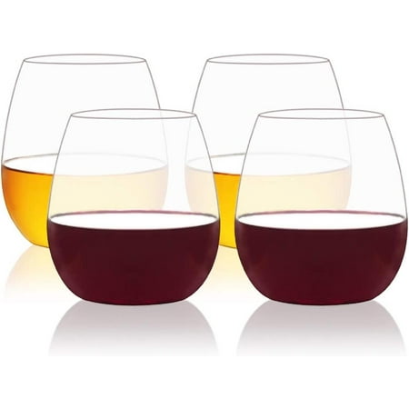

18oz Red White Stemless Wine Glasses Tritan Plastic-Shatterproof Drinking Tumbler Dishwasher Safe Drinkware for Parties Camping Set of 4