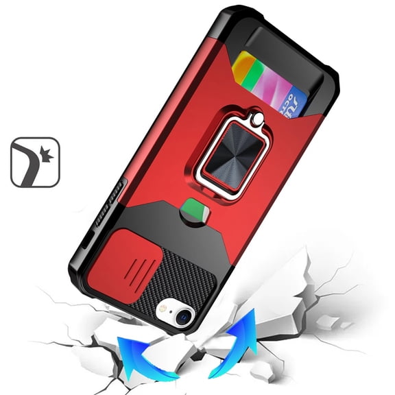XPM for Apple iPhone 17E /16E Wallet Case with Ring Stand & Slide Camera Cover Back Credit Card Slot Holder, Military Grade Phone Case Cover (Red)