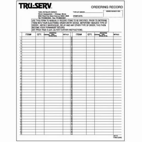 TVM33 -2-98 10.8 x 8.1 in. White 4-Column Order Form - 100 Pack