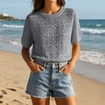 thumbnail image 2 of PBFRDSJ Swim Cover Up for Women Summer Boho Crochet Knit Sheer Sweaters Lightweight Hollow Cut Crewneck Pullover Coverups, 2 of 6