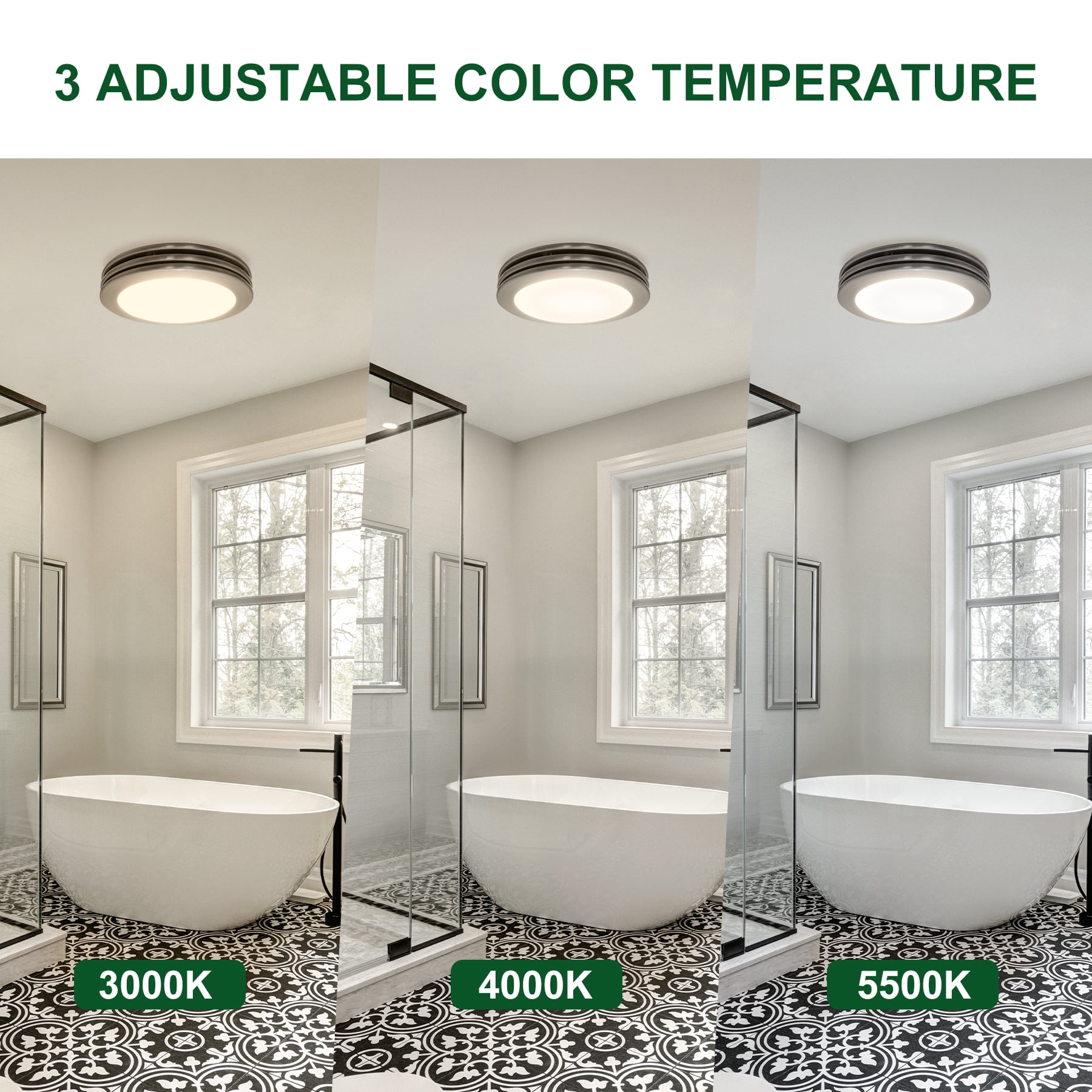 Akicon Exhaust Fan, 80CFM 2.0 Sones Bathroom Exhaust Fan with Light, Bathroom Fan with Dimmable 3CCT LED Light and Acrylic Light Cover, Bath Ventilation Fan for Home, Round, Brushed Nickel