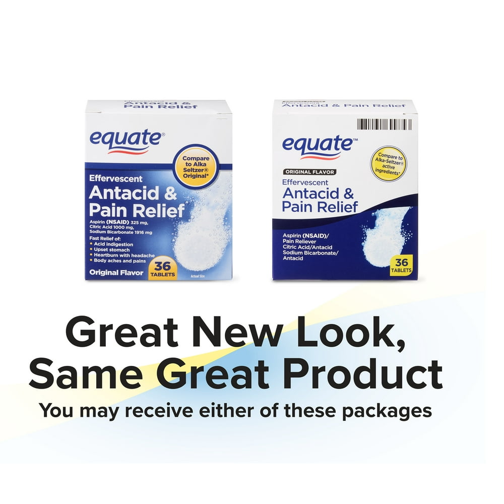 Equate Original Flavor Effervescent Antacid & Pain Relief Tablets, 36