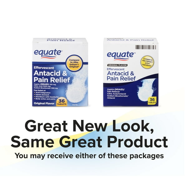 Equate Antacid & Pain Relief Aspirin Effervescent Tablets, 325 mg, 36