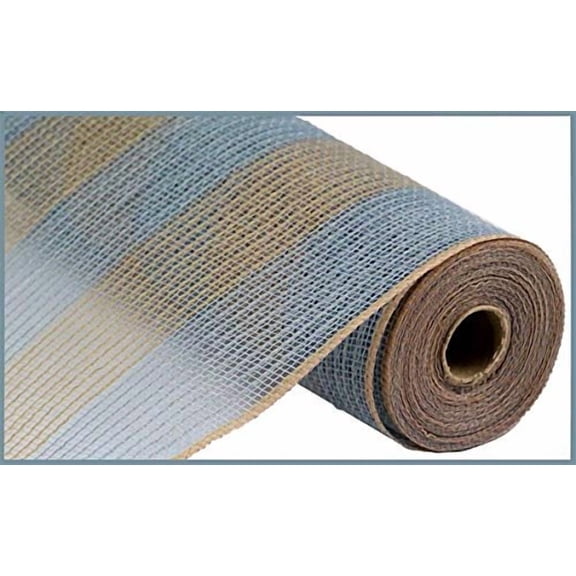 Poly Faux Jute Wide Stripe Mesh, 10.5 Inches x 10 Yards -Grey Natural