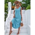 thumbnail image 6 of Women'S Summer Casual Loose Sundress Long Dress Sleeveless V Neck Split Tshirt Maxi Dresses Light Blue XL, 6 of 9