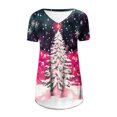 thumbnail image 4 of Puntoco Blusa de cuello en V con mangas raglán cortas y espalda larga con estampado navideño informal a la moda para mujer, 4 of 5