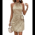 thumbnail image 1 of Vestido de Verano para Mujer, Estampado de Lunares, Cuello Halter, Cintura Anudada, Informal, con Cremallera en la Espalda, para Vacaciones y Playa. Caqui M, 1 of 8