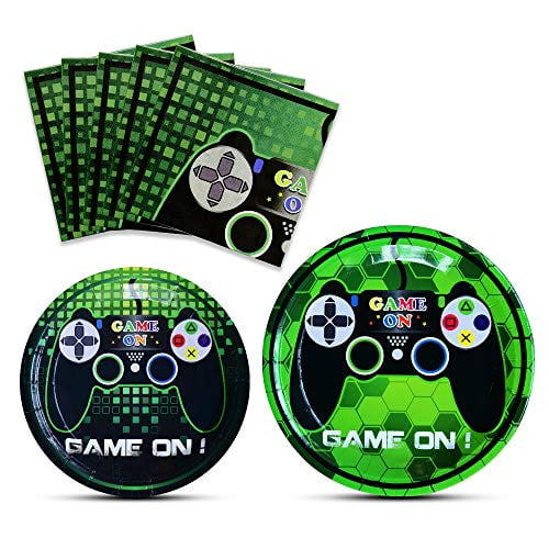 WERNNSAI Game Party Supplies Kit - Video Game Themed Party Packs for Boys Kids Birthday Game Lovers Dinner Dessert Plates Napkins Serves 16 Guests 48 Pieces