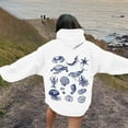 thumbnail image 2 of Wang6 White Graphic Hoodies for Womens Causal Loose Fit Back Sea Creatures Printed Pullover Sweatshirts Trendy Fall Long Sleeve V Neck Tops with Pockets White XL, 2 of 4
