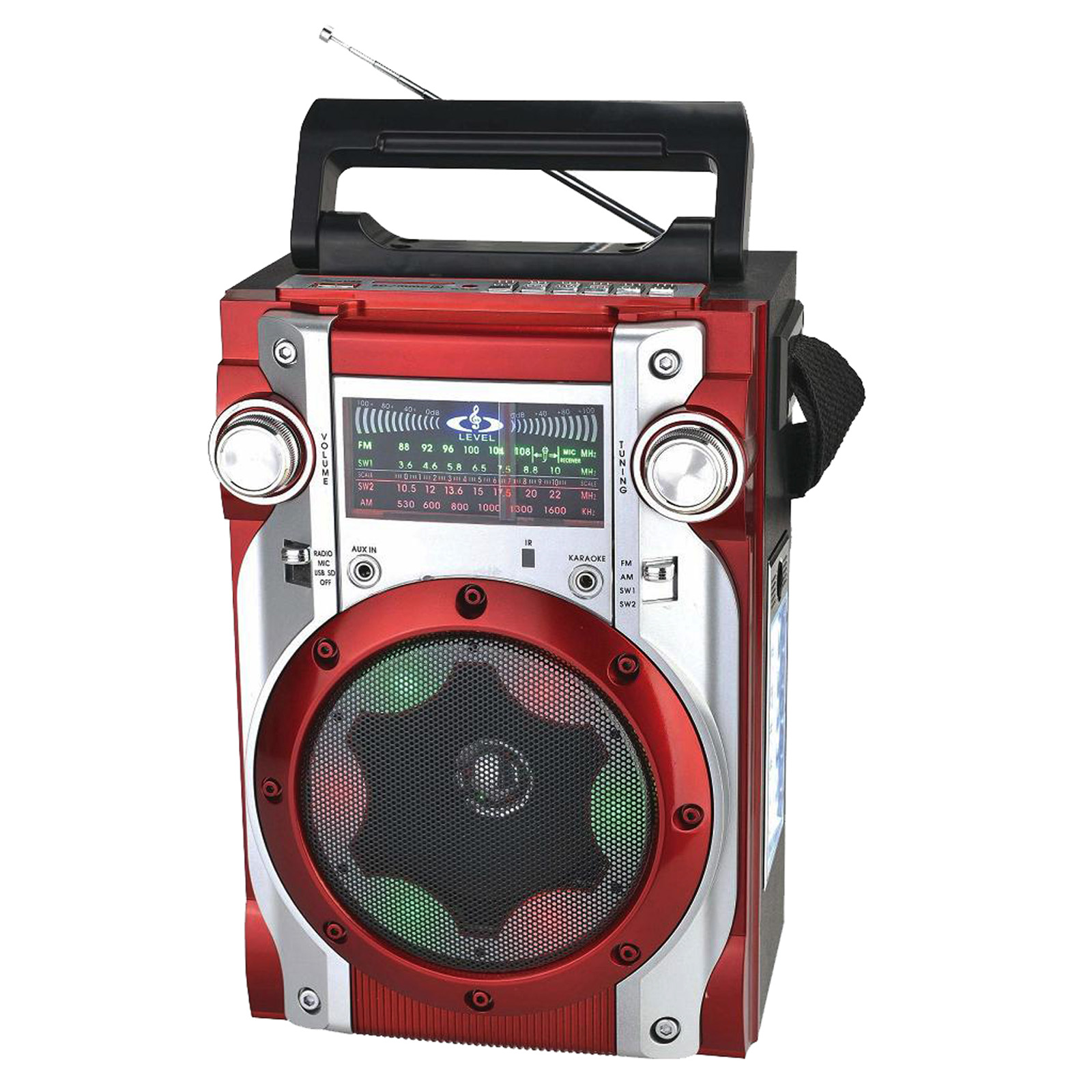 QFX Karaoke Multimedia Speaker with AM/FM/SW12 Band Radio, Red