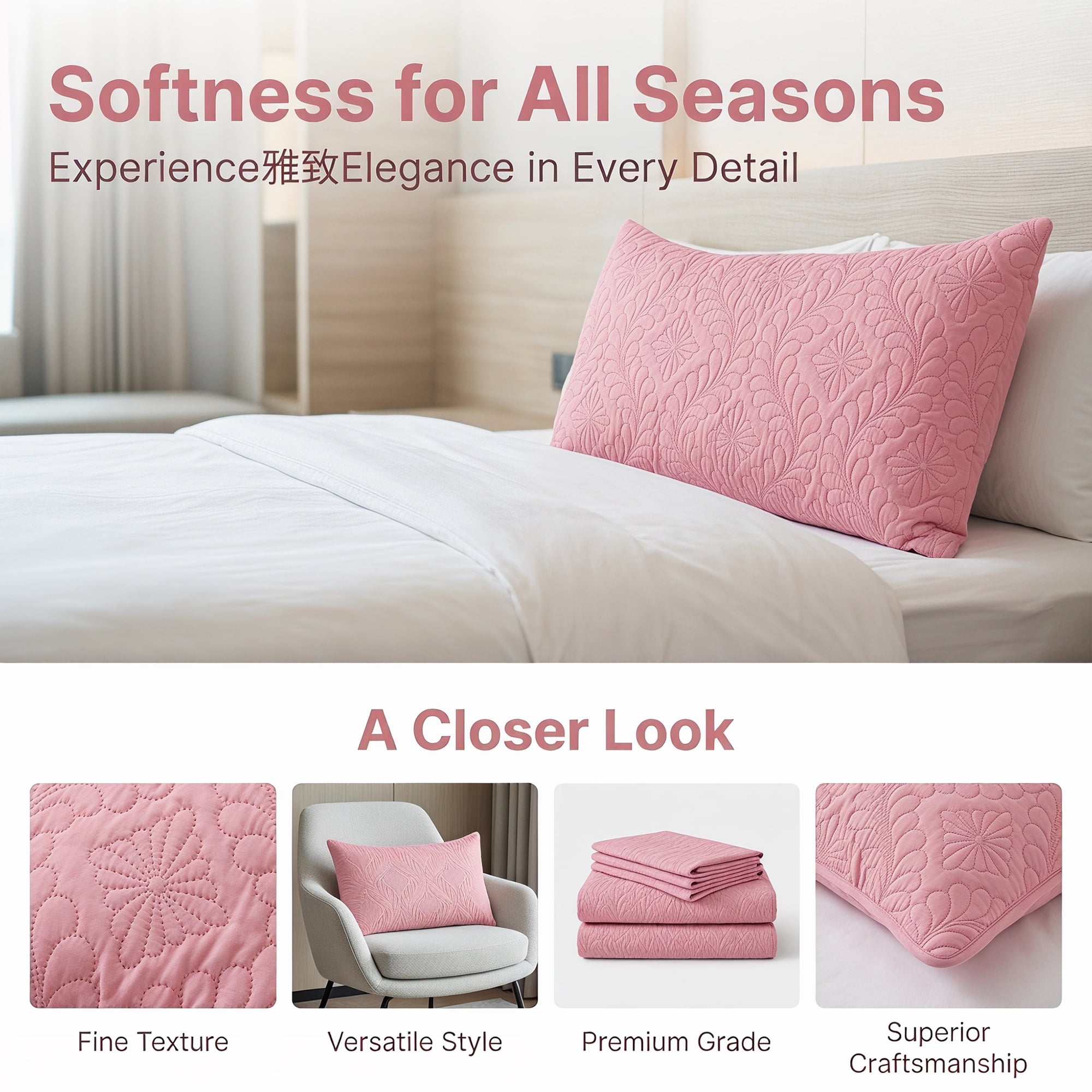 Unique Bargains Pillow Protectors with Envelope Standard Breathable Cotton Cover Pink