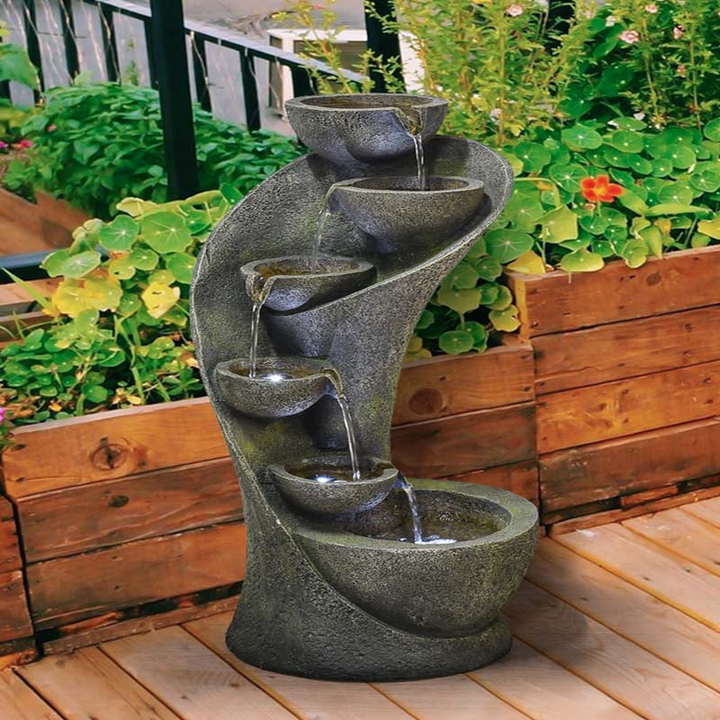 23 12 H Outdoor Water Fountain With Led Light Modern Curved Indoor
