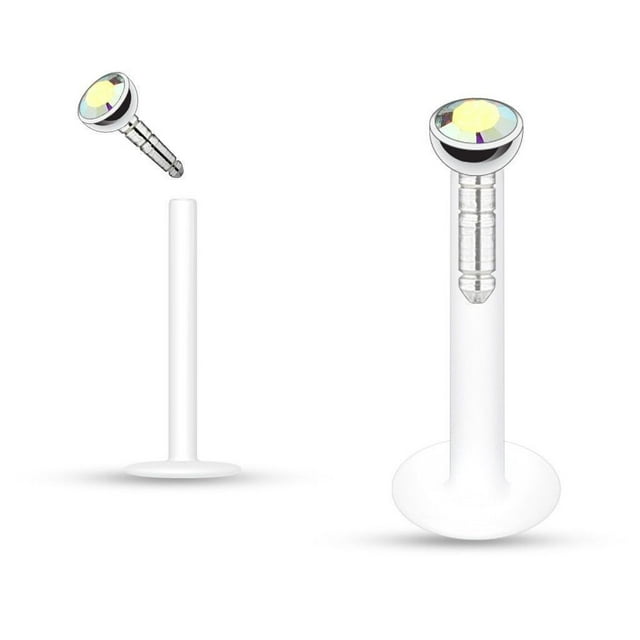 Clous de Labret en Acrylique Transparent à Pousser 16 g avec Gemme à Ajustement par Pression