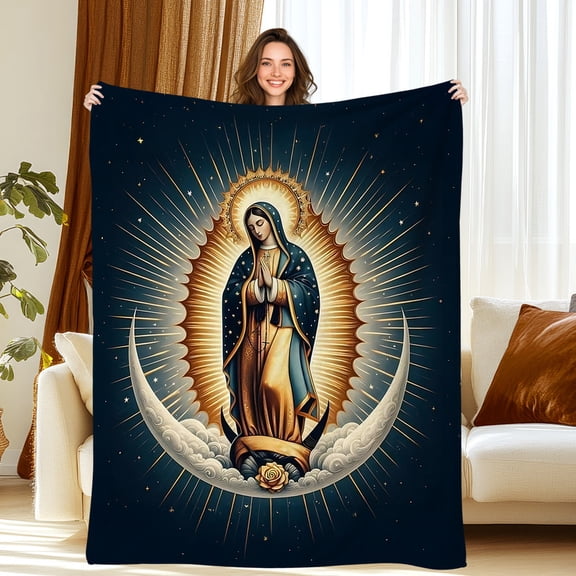 Virgin Mary Throw Blanket for Couch, Soft Cozy Flannel Fleece Microfiber Blanket, 50x60inches
