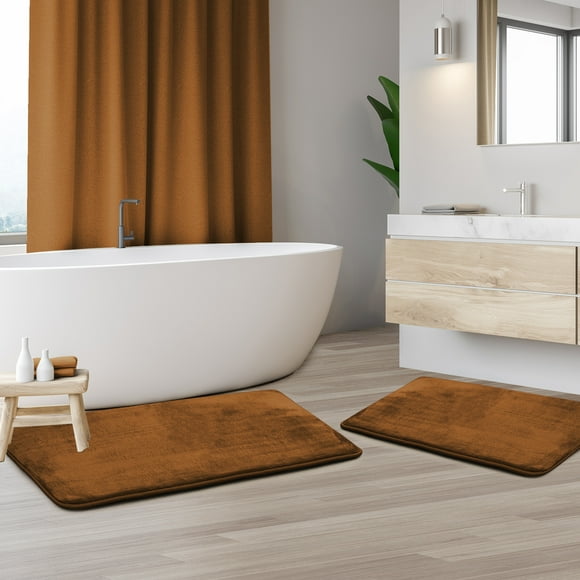 Set of 2 Large Clara Clark Bath Mat Bathroom Rug - Absorbent Memory Foam Bath Rugs - Non-Slip, Thick, Cozy Velvet Feel Microfiber Bathrug, Plush Shower, Toilet- Floor Bathmats Carpet - Brown - 20"x32"