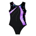 thumbnail image 3 of Manyakai Kids Girls Shiny Metallic Stretch Gymnastics Leotard Sleeveless Color Block Ballet Dance Purple 14, 3 of 5