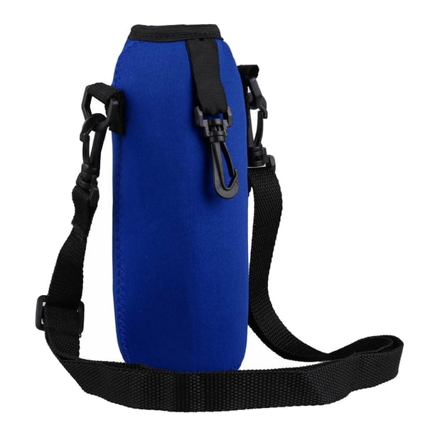 Bolsa de neopreno para botella de agua de 500 ml con correa ajustable para el hombro y aislamiento térmico. Azul