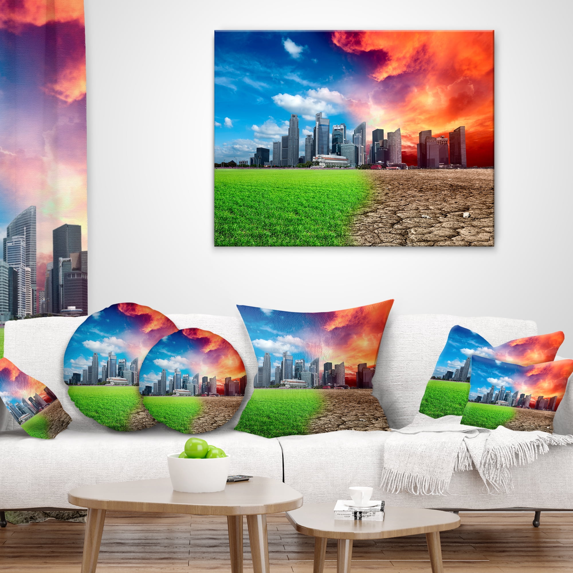 Designart Global Warming - Landscape Printed Throw Pillow - 18x18