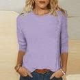 thumbnail image 2 of Olyvenn Women's Casual 3/4 Sleeve T-Shirts Round Neck Cute Tunic Tops Basic Tees Blouses Loose Fit Pullover Purple XXXL, 2 of 5