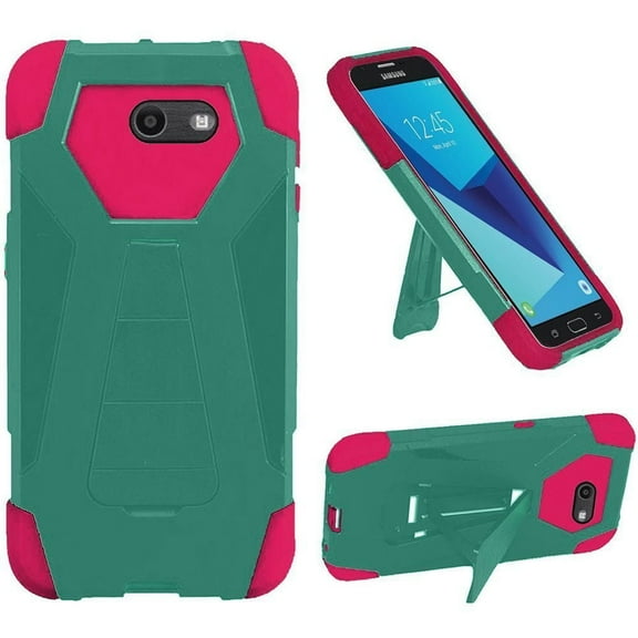 GSA Hexagon Kickstand Case For Samsung Galaxy J7 (2016-17)/J727-Teal/Hot Pink