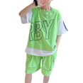 thumbnail image 3 of Minnieouse De ropa deportiva de verano a la moda con letras, Jersey, camiseta de manga corta con retazos, ropa de calle, trajes para niños conjuntos de ropa Verde ciento diez, 3 of 6