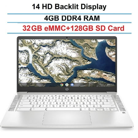 2021 Newest HP Premium 14 Chromebook Laptop, 14" HD SVA anti-glare micro-edge WLED-backlit Display, Intel N4000 CPU, 4GB RAM, 32GB eMMC+ 128GB SD Card, Ceramic White