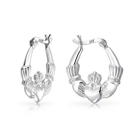 - BFF Claddagh Celtic Irish Friendship Love Round Hoop Earrings For Women Polished 925 Sterling Silver .75 Dia