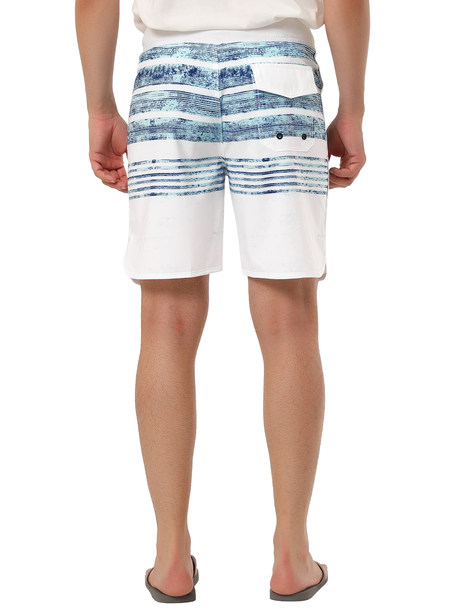 Unique Bargains Men's Striped Beach Shorts Color Block Board Surfing Shorts 32 White Blue