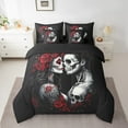 thumbnail image 2 of 7Pcs Sugar Skull Queen Comforter Set,Gothic Skeleton Floral Bedding Sets,Romantic Death Love Bed In A Bag,Spooky Rose Valentine'S Day Quilt with Flat Fitted Sheet for Couple Women Men, 2 of 5