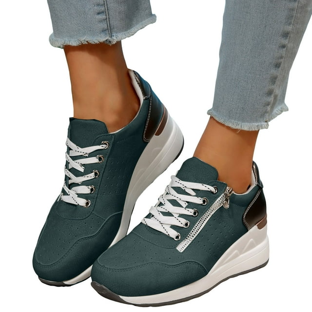 Espadrilles à Talons Compensés pour Femmes, Mode, Décontractées, à Fermeture Éclair, à Lacets, Rehaussantes, Automne, en Toile, à Talons, pour la Marche