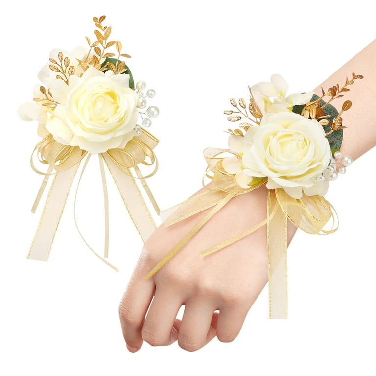 2pcs Rose Wrist Corsage and Boutonniere Set Artificial Corsage Wristlet  Band Bracelet for Wedding Flowers Ceremony Accessories Prom Suit  Decorations