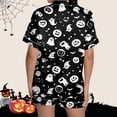 thumbnail image 6 of Trendfront Womens Relaxed 2 Piece Halloween Pajama Set Notched Collar Button Front Short Sleeve Top Elastic Waist Shorts Ghost Print Sleepwear for Women, 6 of 7