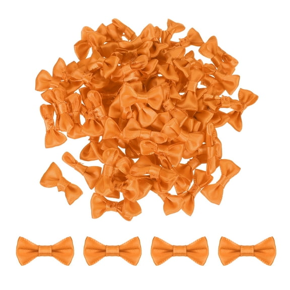 80pcs Orange Bow Ties 1.2"x0.6" Mini Bowknot for Crafting Satin Bows Bulk