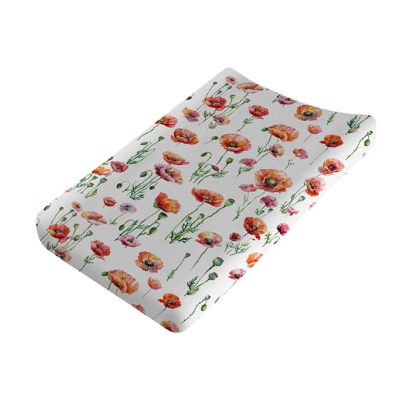  Baby Watercolor Poppy Flowers Changing Pad Covers for Baby Boy Girl 32''x 16'' Red Poppies Fitted Changing Pad Sheets Soft Boho Floral Wild Plants Diaper Changing Table Mat