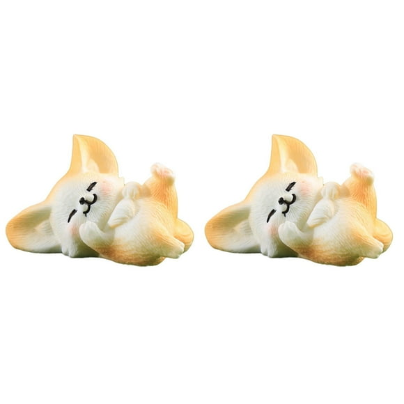Adorable Fennec Fox Ornament Set 2Pcs Handcrafted Decorative Resin Miniature Fennec Fox Figures - Micro Landscape