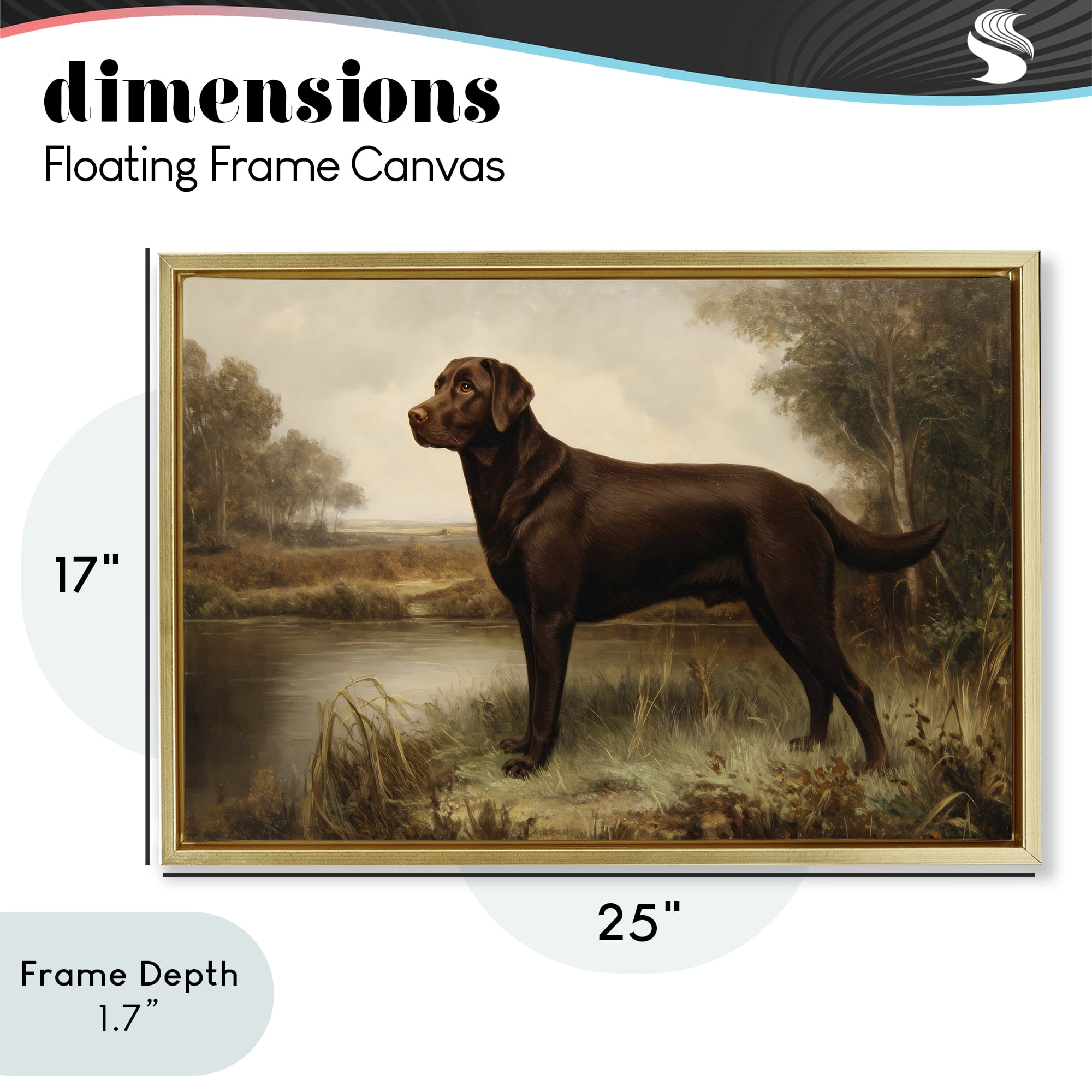 Stupell Industries Brown Lab By The River Gold Framed Floater Canvas Wall Art, design by Petal Prints Design