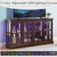 thumbnail image 3 of 59.05" W LED Curio Cabinet with 7 Color Lights, Vintage Glass Display Cabinet with 4 Glass Doors and Adjustable Shelves, Wooden China Case with Smartphone-Controlled for Living Room (Dark Cherry), 3 of 9