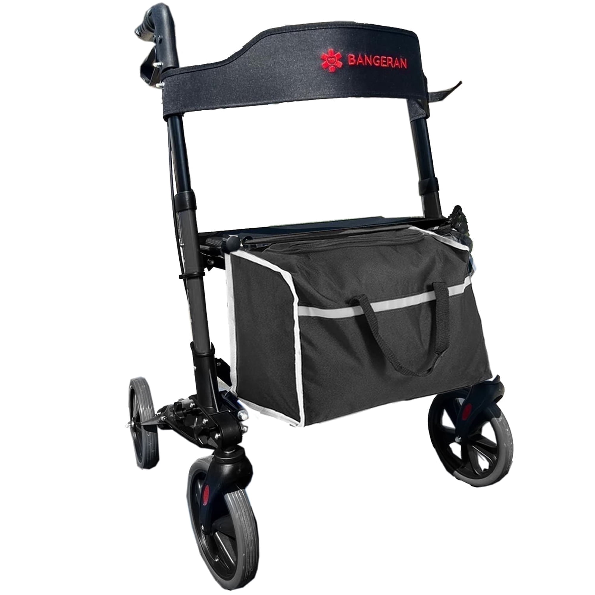 Bangeran EasyCarryMate All-Terrain Drive Rollator Walker with Seat, Outdoor Rolling Walker, 8" Non-Pneumatic Tire Front Wheels, Compact Folding Design for Seniors, All-Terrain, Dark Gray