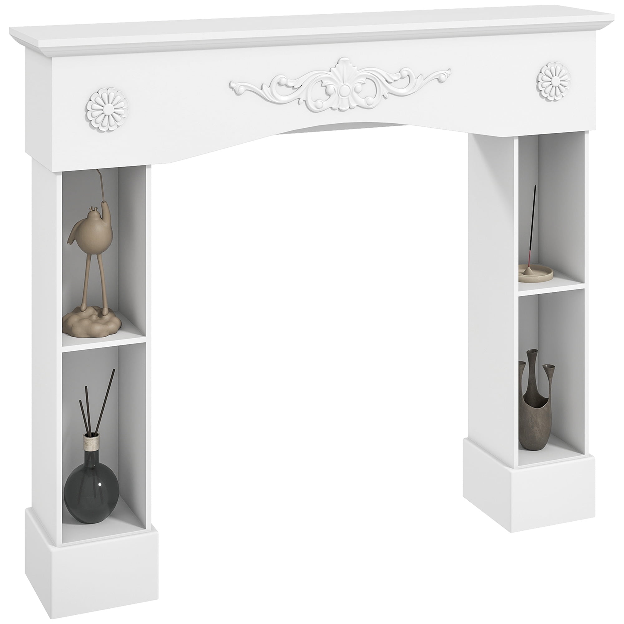 HOMCOM Baroque Fireplace Mantel, Freestanding Fireplace Surround for Electric Fireplaces, with Leg, 45.3" W x 39.4" H, White