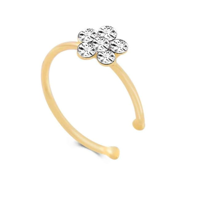 kurtrusly Rhinestone Flower Fake Hoop Nose Ring Punk Fake Lip Clip Girl Nostril Hoop Ear Hoop Ring Body Jewelry