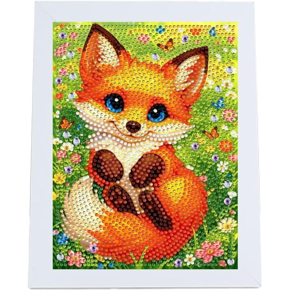 Fox Diamond Art Kits for Kids with Frame 7x7inch | Fox Diamond Art Painting for Kids Ages 4-8-12 , Gem Art Kits for Gift
