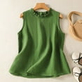 thumbnail image 2 of Brglopf Cotton Linen Tank Tops for Women Summer Sleeveless Frill Mock Neck Blouse Dressy Casual Solid Color Loose Fit Shirts(Green,XL), 2 of 4