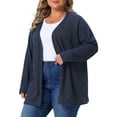 thumbnail image 4 of Agnes Orinda Women's Plus Size Sweaters Long Sleeve Casual Loose Open Front Knit Cardigans 2X Dark Blue, 4 of 5