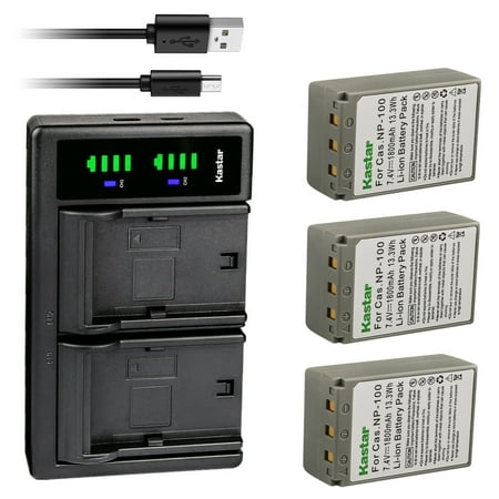 Kastar 3-Pack CNP100 Battery and LTD2 USB Charger Compatible with Casio NP-100 NP-100L NP-100DBA Battery Casio BC-100L Charger Casio Exilim Pro EX-F1 EXF1 Exilim Pro EX-F1BK EXF1BK Camera