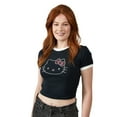 thumbnail image 3 of Hello Kitty Character Face Outline Crew Neck Short Sleeve Women's Black Crop Top Baby Tee Medium, 3 of 7