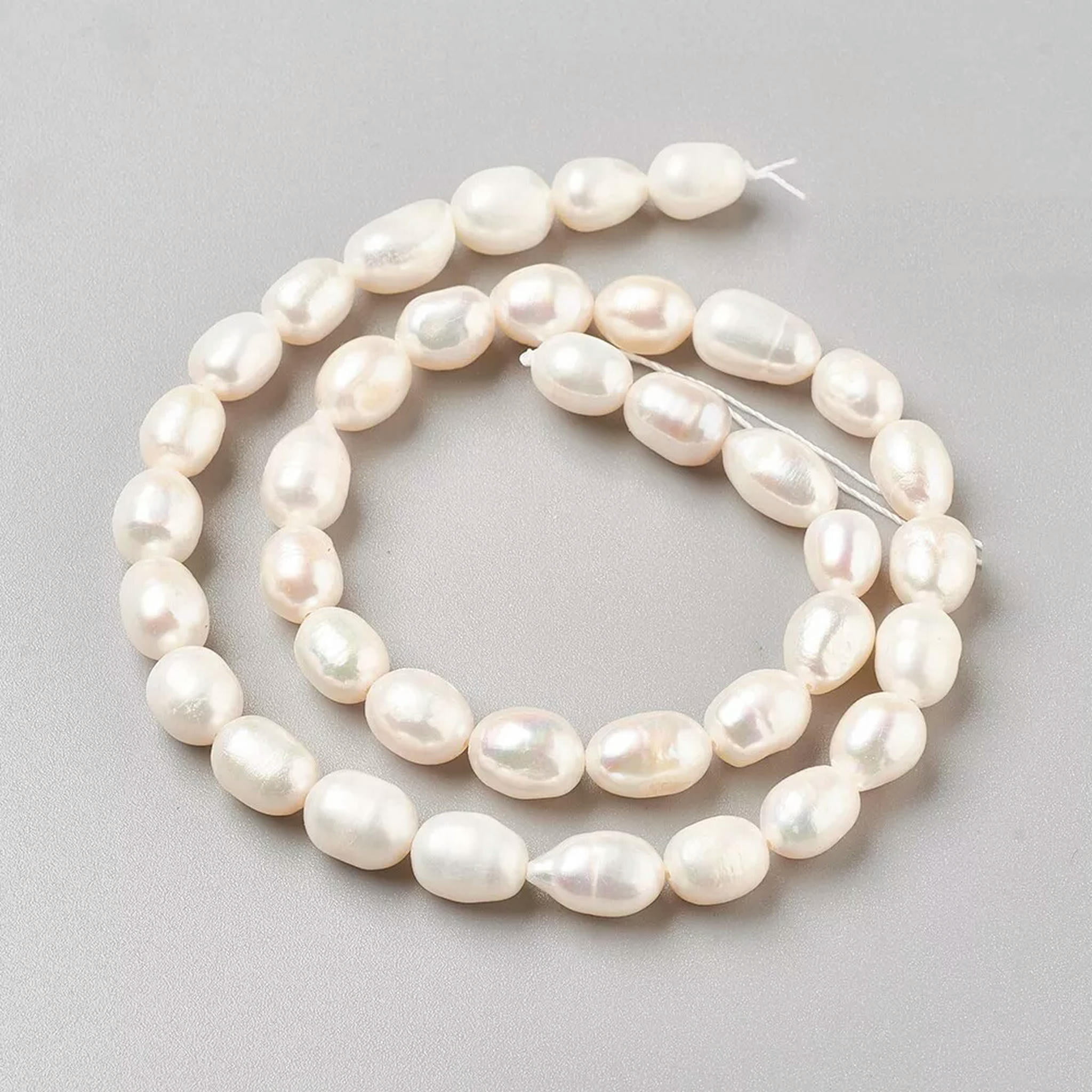 U8MO 5 Strds Natural Pearl Beads Bumpy Oval Loose Beads Antique White Beading 8~14mm